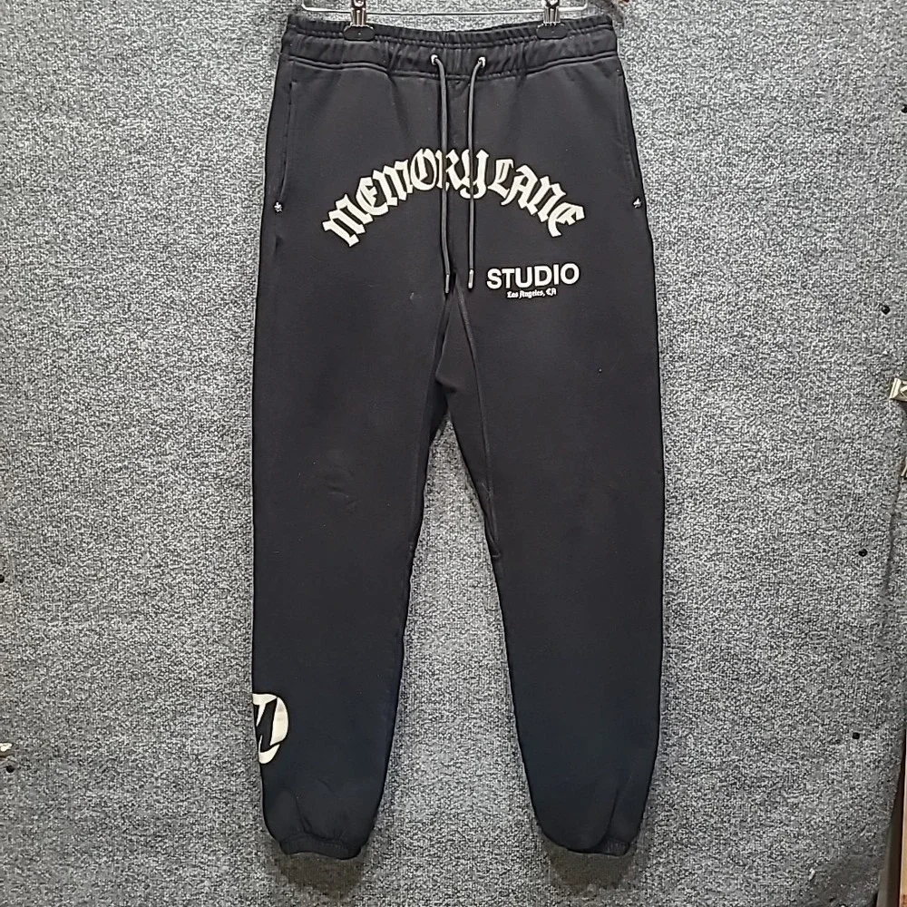 Memory Lane LA Sweatpants Men Medium Black Cotton Streetwear Logo Joggers